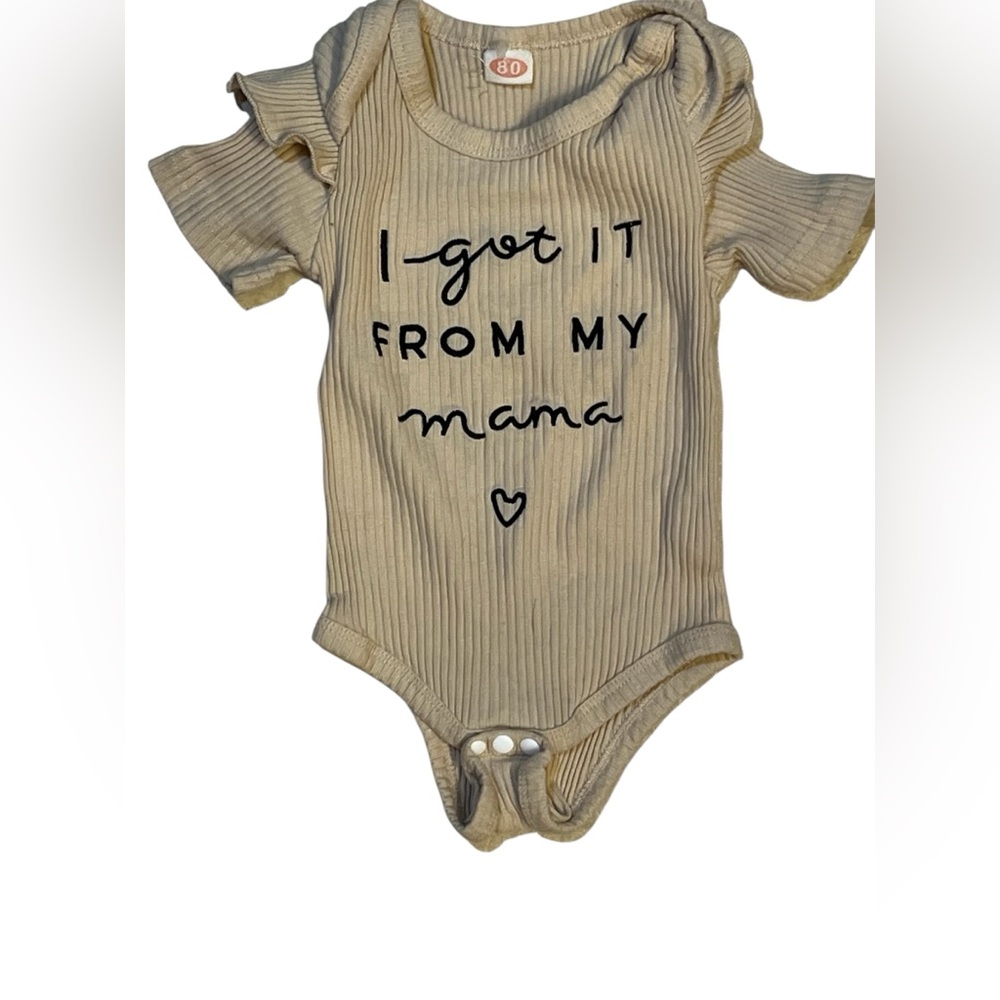 Charming Tan Baby Bodysuit with Playful Print